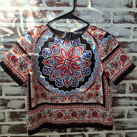 TopShop Petite US 4 Mandala Print Top Short Sleeves Boho - Picture 1 of 6
